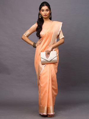Divastri Geometric Print Tant Linen Saree(Pink)