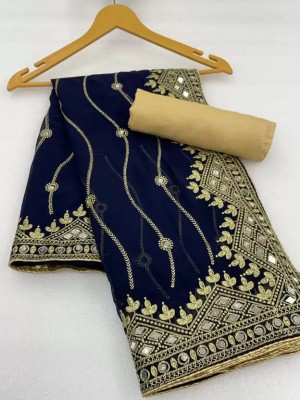 MAHADEV Embroidered, Self Design Banarasi Georgette Saree(Blue)