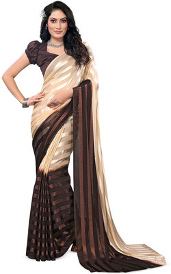 Moda Rapido Striped Daily Wear Satin Saree(Beige)