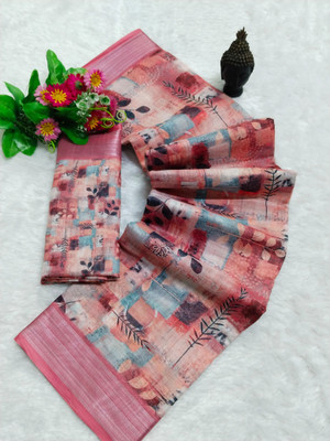 HouseOfCommon Woven Bollywood Pure Cotton, Cotton Linen Saree(Pink)