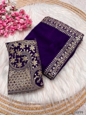 jashvicreation Embroidered Bollywood Silk Blend Saree(Purple)