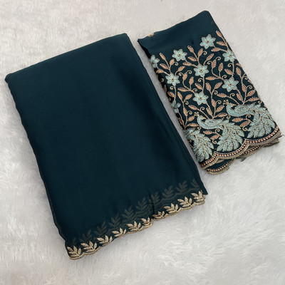 Ttex Solid/Plain, Embellished Bollywood Art Silk Saree(Blue)