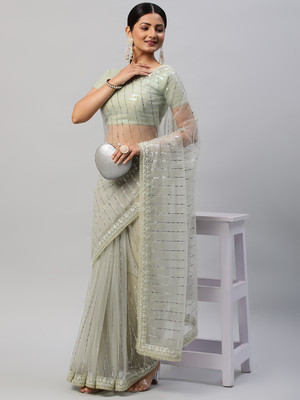 KASEE Embroidered Bollywood Net Saree(Light Green)
