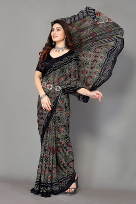 Priyashi Printed Bandhani Georgette Saree(Black)