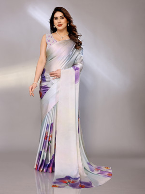 FABMORA Digital Print Bollywood Satin Saree(Silver)