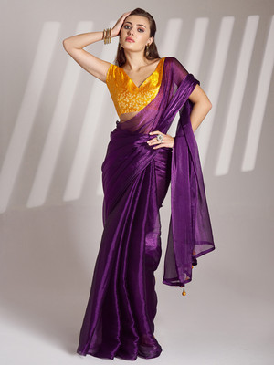 Divastri Embellished, Solid/Plain, Dyed Bollywood Organza Saree(Purple)