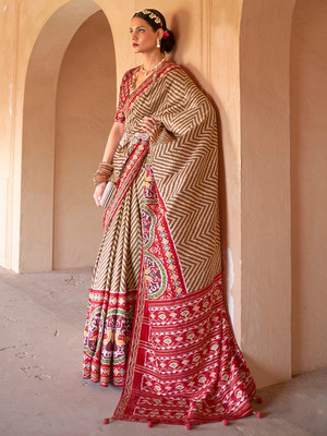 ANOUK Embellished Patola Silk Blend Saree(Maroon)