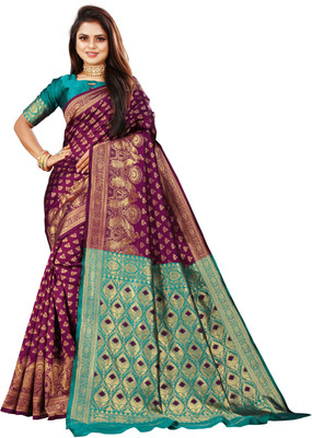 Vedant Vastram Embellished Banarasi Silk Blend Saree(Multicolor)