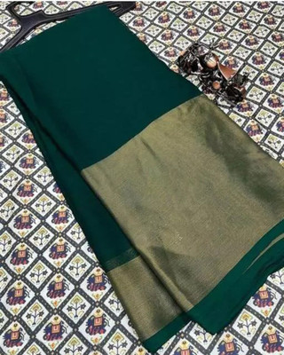 Vragi Solid/Plain Bollywood Chiffon Saree(Dark Green)