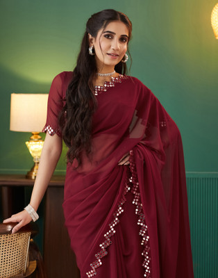 Samah Self Design Bollywood Georgette Saree(Maroon)