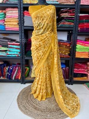 bhavika silk mills Printed Daily Wear Georgette Saree(Yellow)