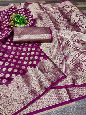 DHARM CREATION Self Design Banarasi Organza Saree(Pink)