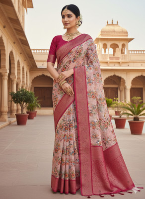 Burbarygold Floral Print Bollywood Georgette Saree(Maroon)