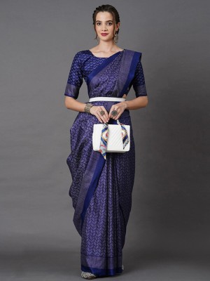 Divastri Printed, Geometric Print, Floral Print Bollywood Silk Blend, Art Silk Saree(Dark Blue)