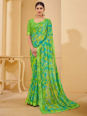 Anouk Rustic Printed Chinnalapattu Chiffon Saree(Green)