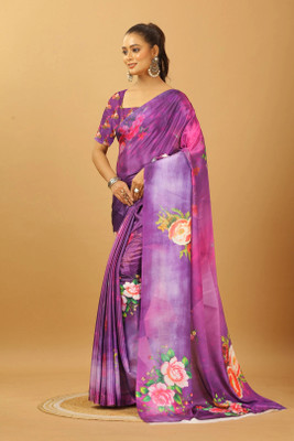 A V M PRINTS Self Design Bollywood Crepe Saree(Purple)