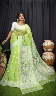 Sudipa Woven Jamdani Cotton Silk Saree(Light Green)