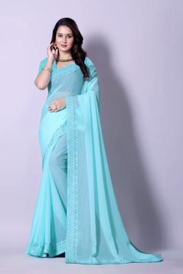 RadhikaFashion Solid/Plain Bollywood Georgette Saree(Light Blue)