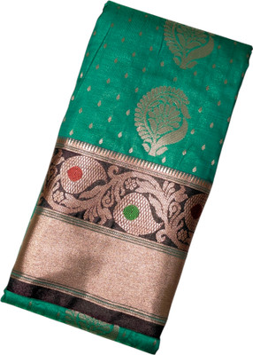 ZFC HandMade Self Design Banarasi Handloom Pure Silk Saree(Pack of 2, Light Green)