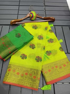 Kuwarika Self Design Kanjivaram Pure Cotton, Cotton Silk Saree(Pack of 2, Green)