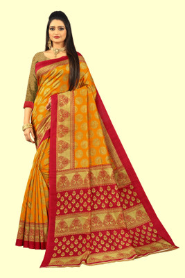 Vimalnath Synthetics Printed Daily Wear Art Silk Saree(Yellow)