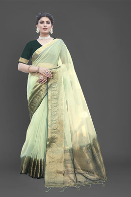 Aarunika fashion Solid/Plain Bollywood Organza Saree(Green)