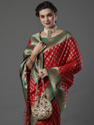 Sareemall Woven Banarasi Silk Blend Saree(Red)