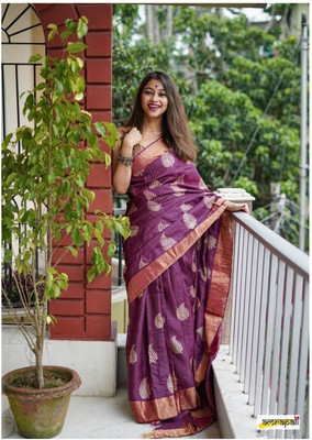 MIRMAN Woven Kanjivaram Pure Cotton Saree(Purple)