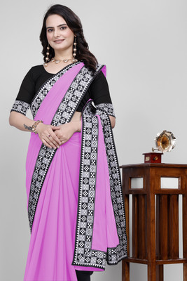 Sangath Dyed, Solid/Plain Daily Wear Georgette Saree(Pink)