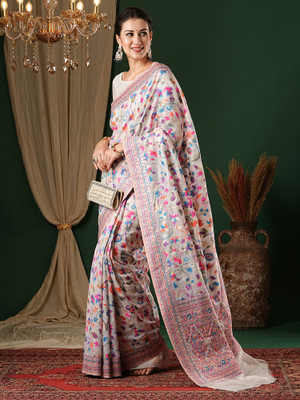 Tasrika Self Design Banarasi Silk Blend Saree(White)