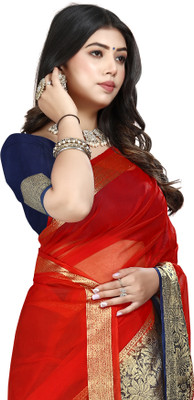 Aarunika SST Solid/Plain Bollywood Organza Saree(Red)