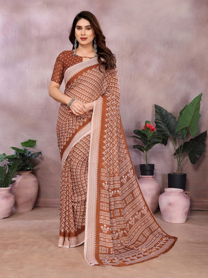 Anand Sarees Printed Daily Wear Georgette Saree(Brown)