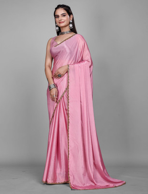 G GAJAL INTERNATIONAL Solid/Plain Kanjivaram Jimmy choo Saree(Pink)