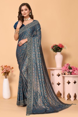 Wamsi Woven, Embellished, Dyed, Solid/Plain Bollywood Lycra Blend, Art Silk Saree(Light Blue)