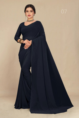 dhanshree Dyed, Self Design, Solid/Plain Bollywood Chiffon, Georgette Saree(Black)