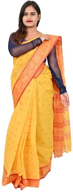 Kanika Fashion Self Design Tant Pure Cotton Saree(Yellow)