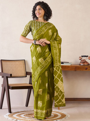 Divastri Printed Daily Wear Cotton Blend Saree(Light Green)