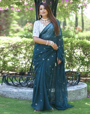 SIRIL Dyed, Embellished Bollywood Georgette Saree(Blue)