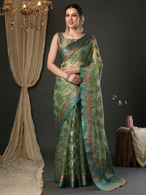 Tasrika Woven Banarasi Organza Saree(Light Green)