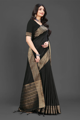 Aarunika SBT Solid/Plain Bollywood Pure Silk Saree(Black)