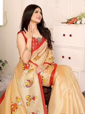 YASHIKA Printed Assam Silk Art Silk Saree(Gold)