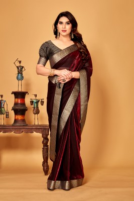 Parmila Fashion Solid/Plain Bollywood Silk Blend Saree(Maroon)