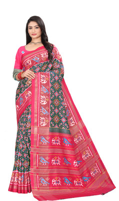 Go Gabana Self Design Patola Art Silk Saree(Multicolor)