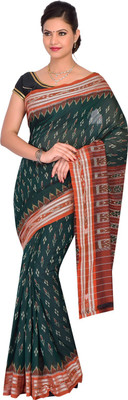 handloom paridhaan Printed Hand Batik Pure Cotton Saree(Green)