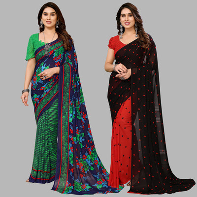 Anand Sarees Printed Daily Wear Georgette Saree(Pack of 2, Multicolor)