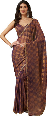 ECOLEAF Solid/Plain Saree with Attached Blouse Nylon, Satin Saree(Purple)