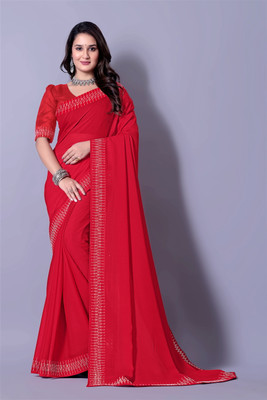 Lapetiya Clothing Solid/Plain, Self Design Bollywood Georgette Saree(Red)