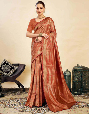 shiv textiles Woven Banarasi Silk Blend Saree(Red)