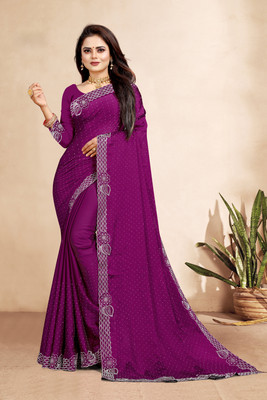 LAKHADATARI PRINTS Printed, Embroidered Bollywood Georgette Saree(Purple)