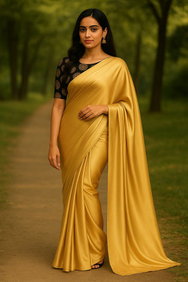 LOKAVANYA Solid/Plain Bollywood Satin Saree(Yellow)